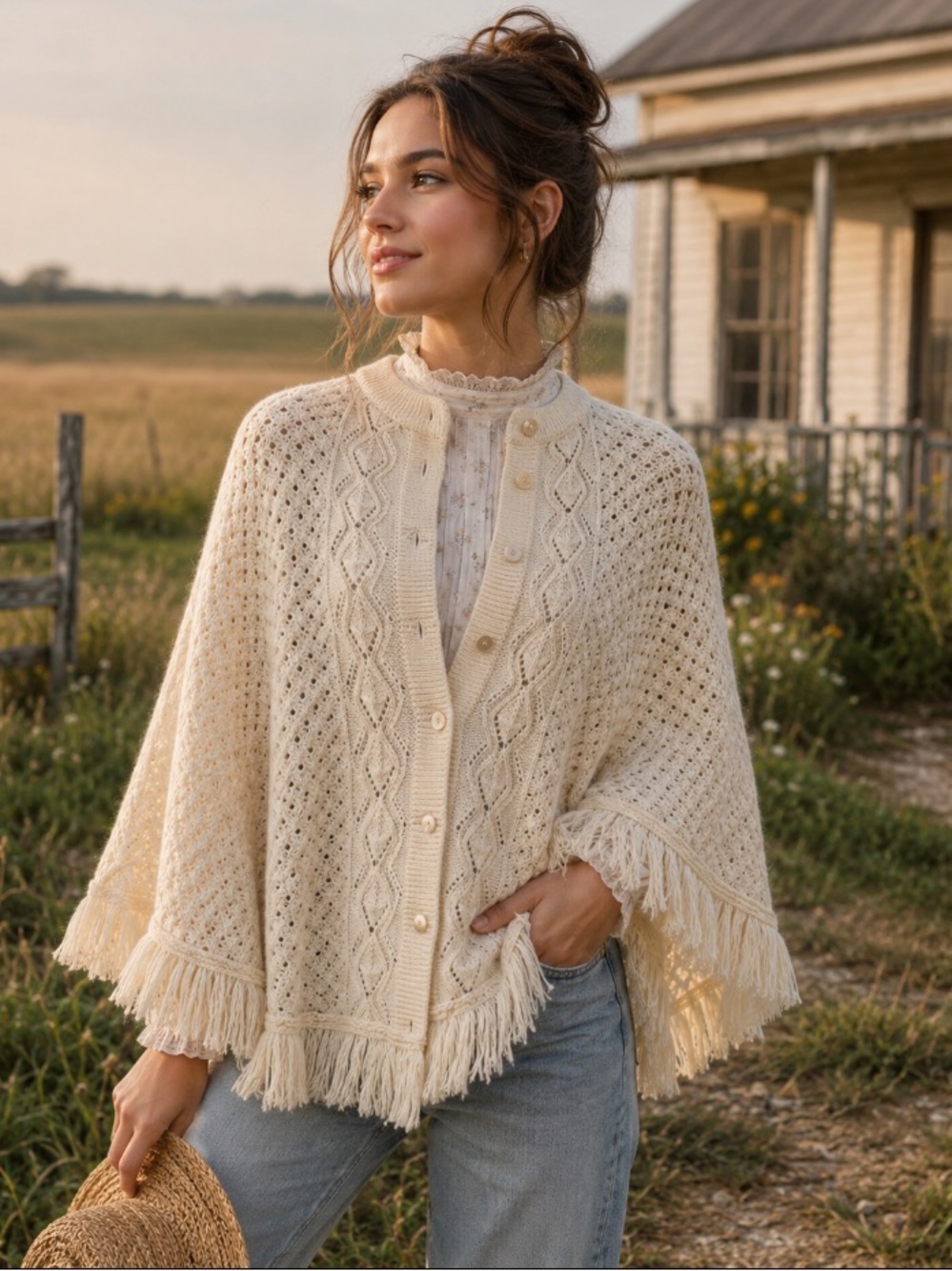 Vintage Wintuk Crochet Cream Poncho Union Tag One Size GrandmaCore Cottage